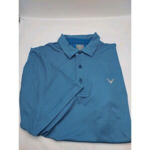 CALLAWAY SHORT SLEEVE‎ GOLF POLO SHIRT Men's Large Blue with White Squares